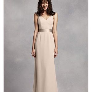 David’s bridal long v neck crepe dress w open back
